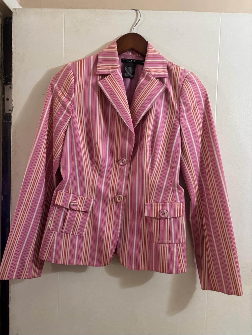 Laundry By Shelli Segal Pink Multi-Stripe Tailored Blazer